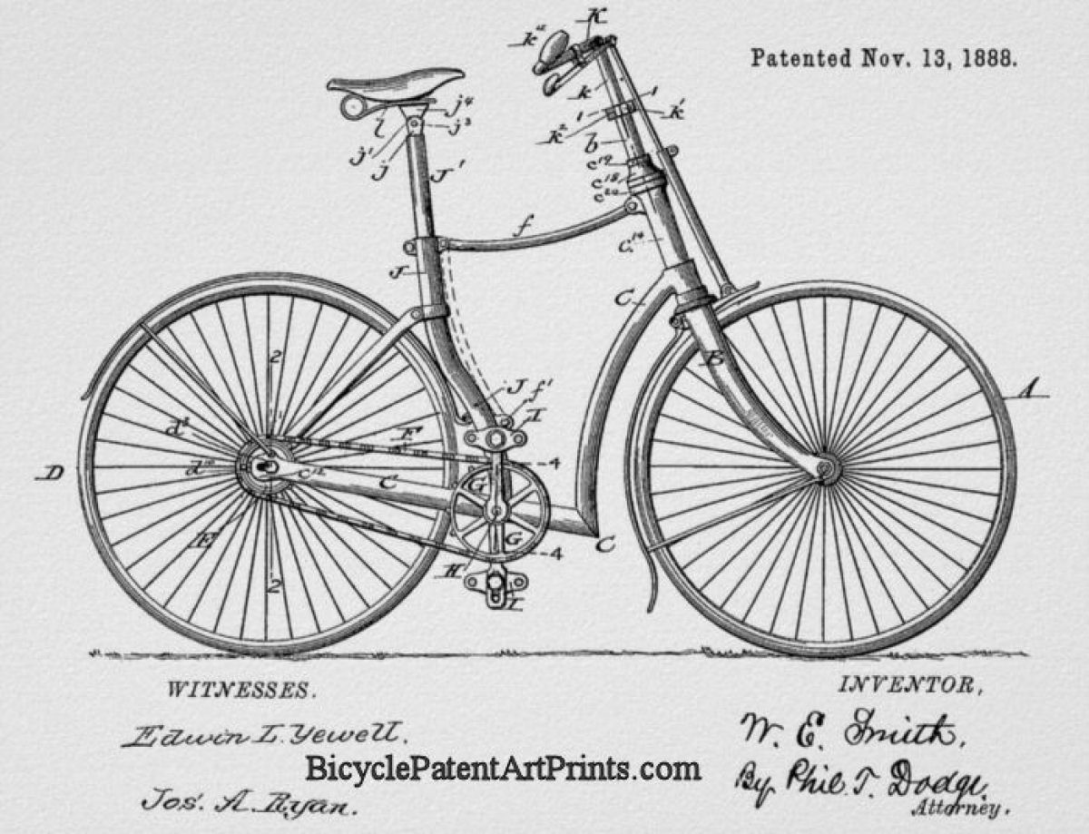 1888 Unique bicycle frame design with hand brake