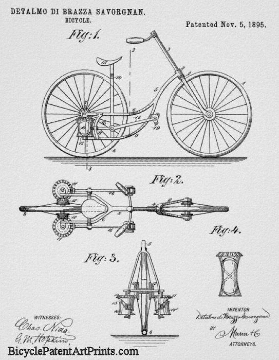 1895 Propelling levers with rear gears bicycle patent drawing