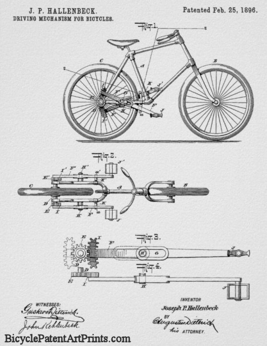 1896 Propelling levers with rear gears bicycle by Hallenbeck