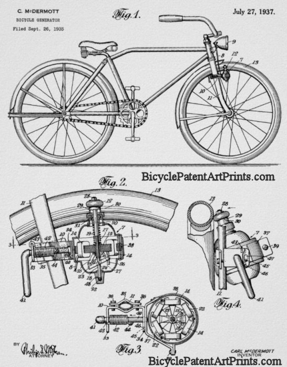 1937 Bicycle headlamp generator that runs off the front wheel