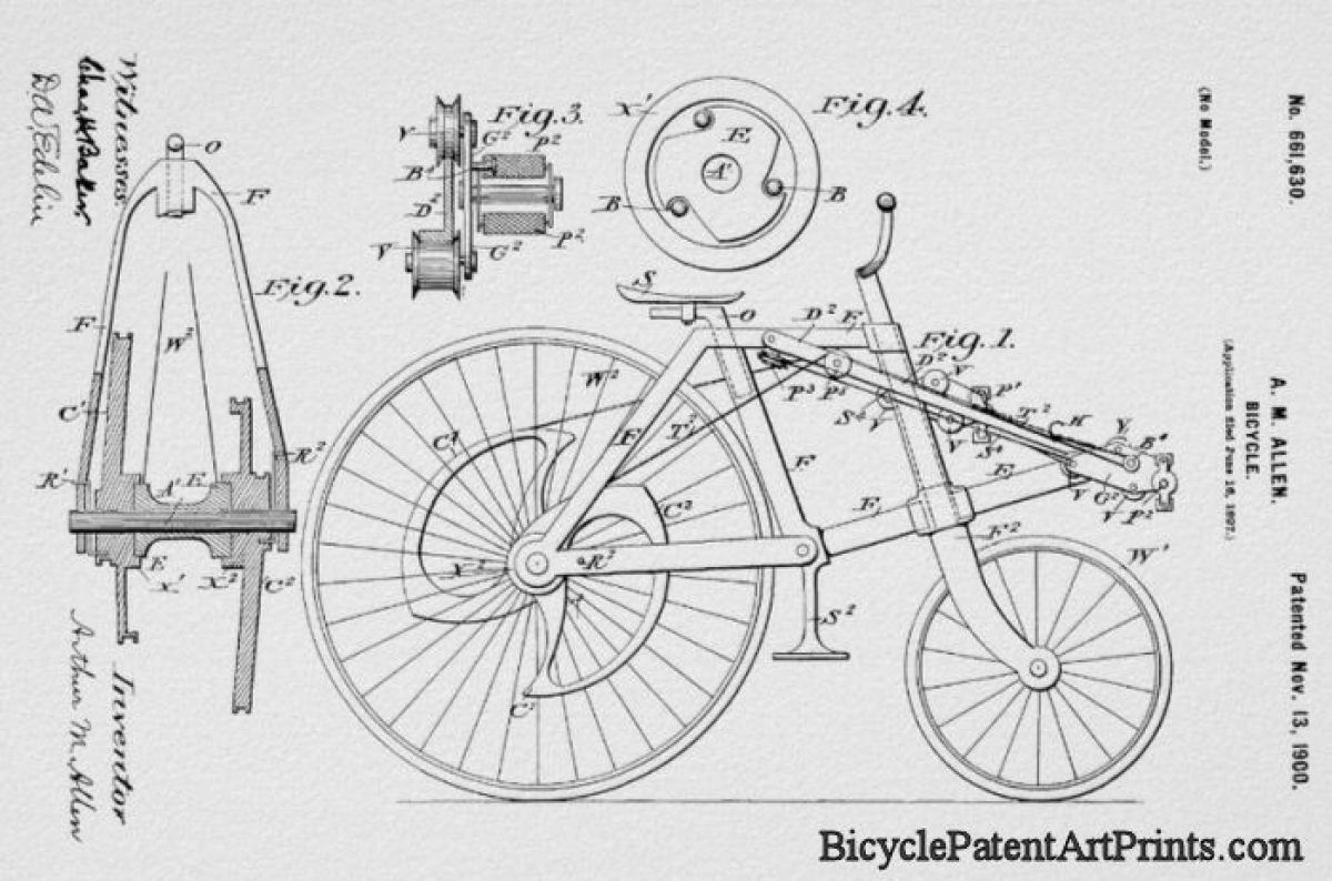1900 Chainless bicycle patent drawing