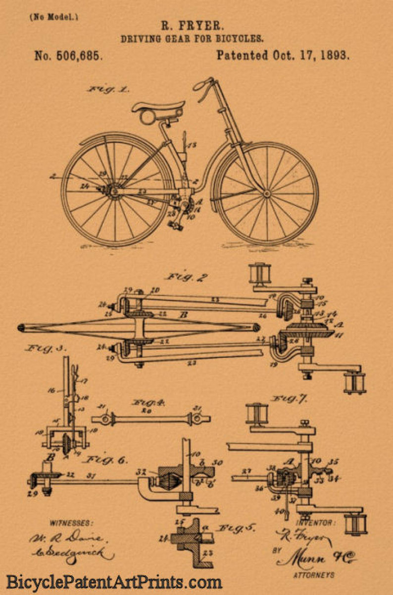 1893 shaft drive bicycle with driving gear