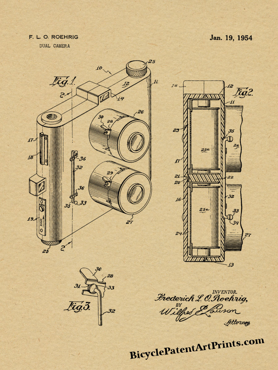 1954 Dual Lens Camera Patent Print