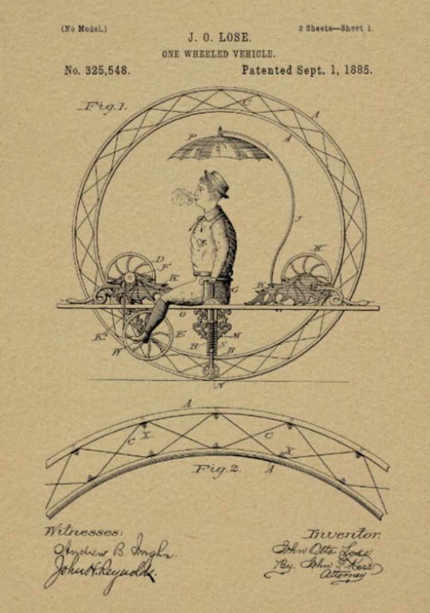 1885 One wheeled vehicle with an umbrella