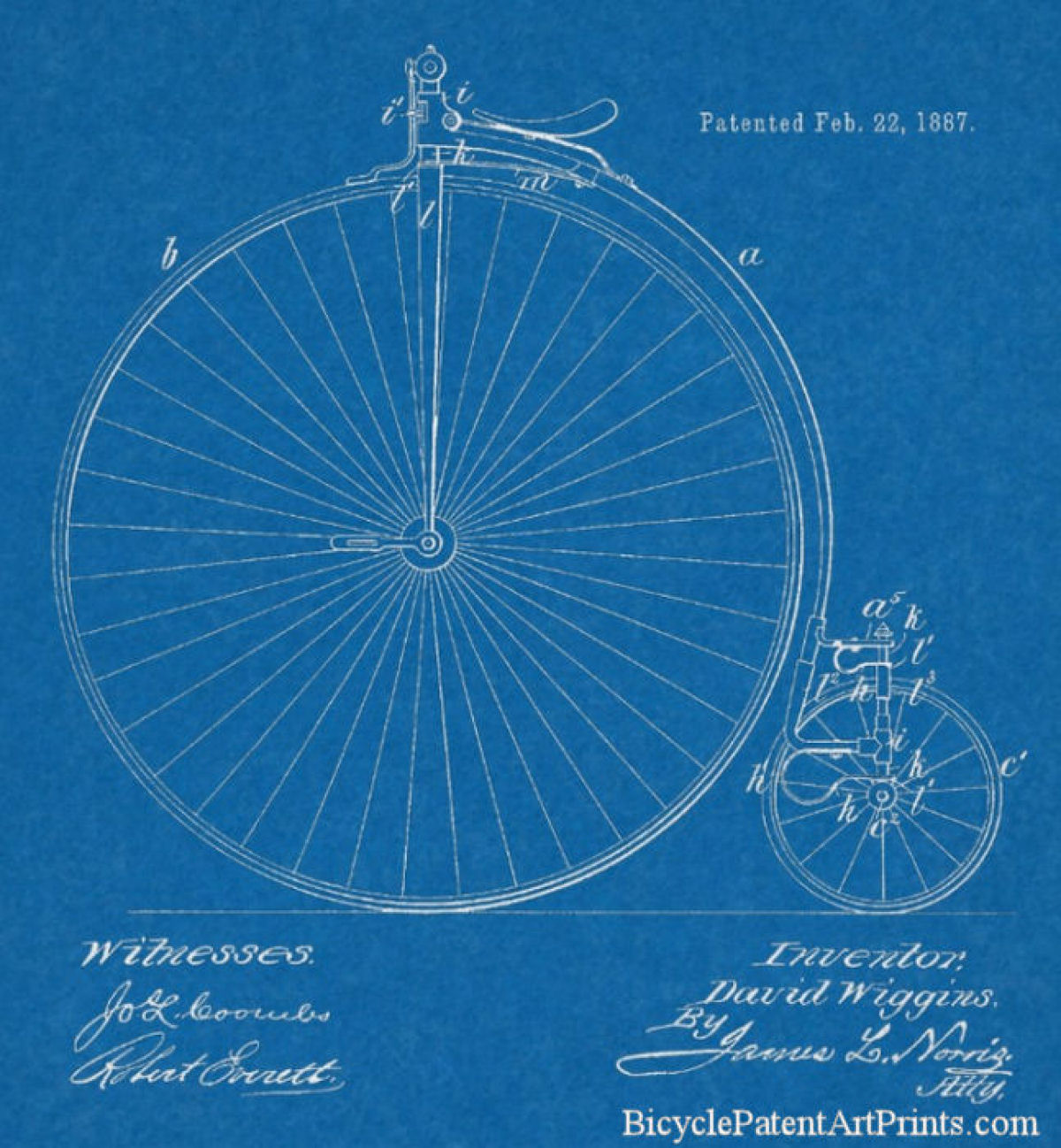 1887 High wheeler bicycle pedal drive with rear spring suspension
