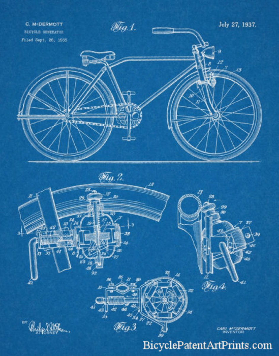 1937 Bicycle headlamp generator that runs off the front wheel