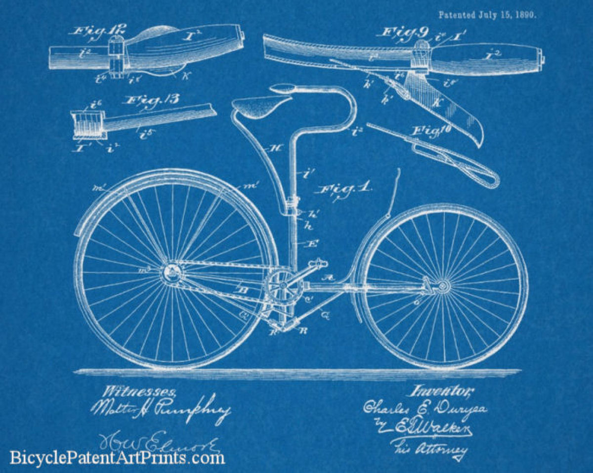 1890 Chain driven bike with close up on the handlebars and brake mechanism
