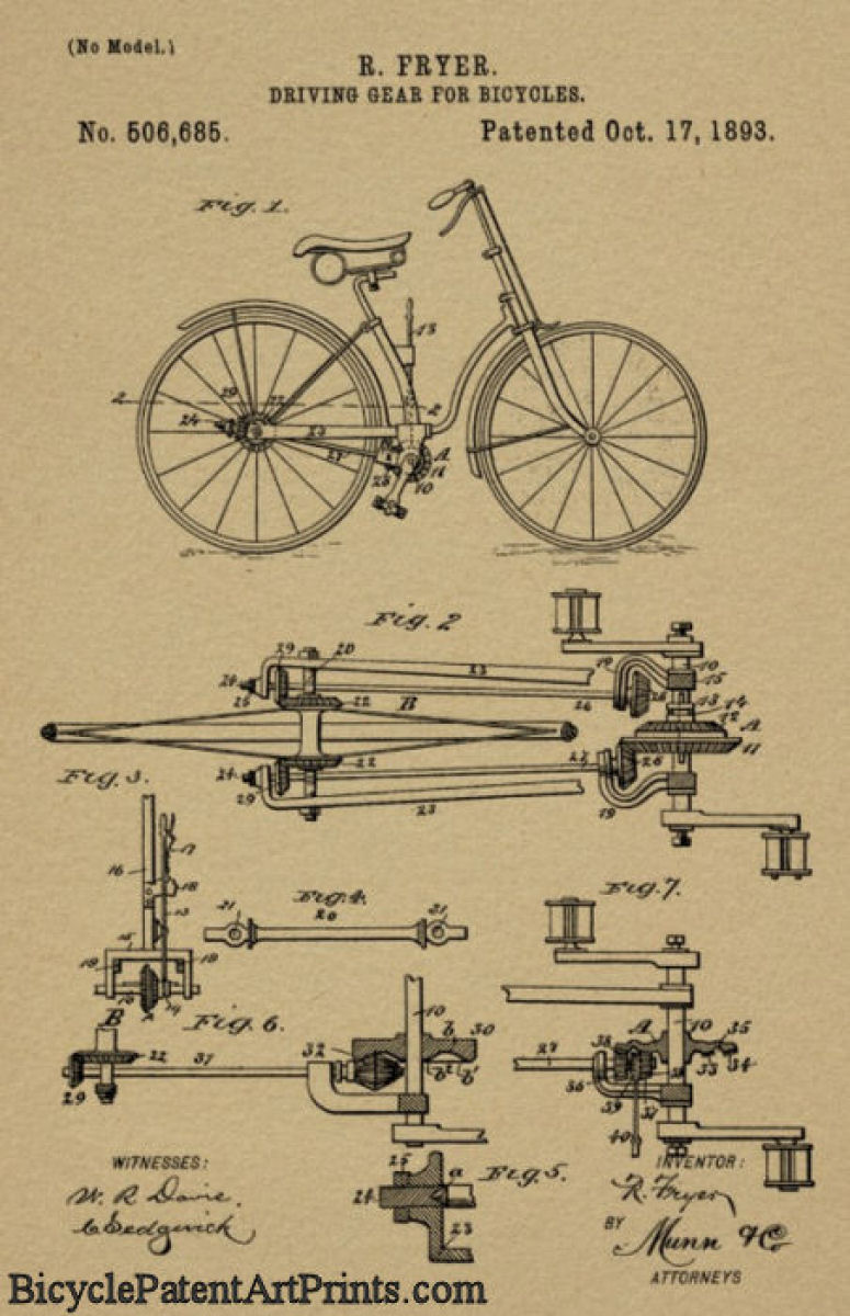 1893 shaft drive bicycle with driving gear