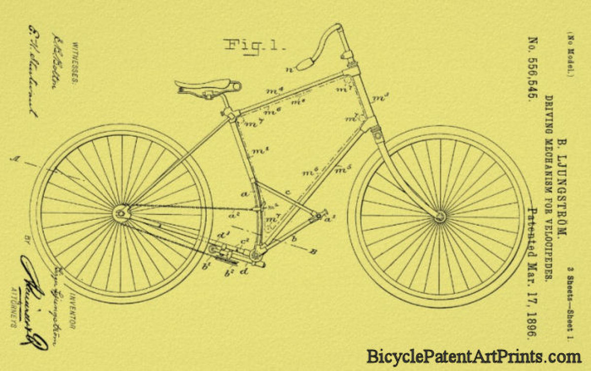 1896 Vintage bicycle driving mechanism for velocipedes