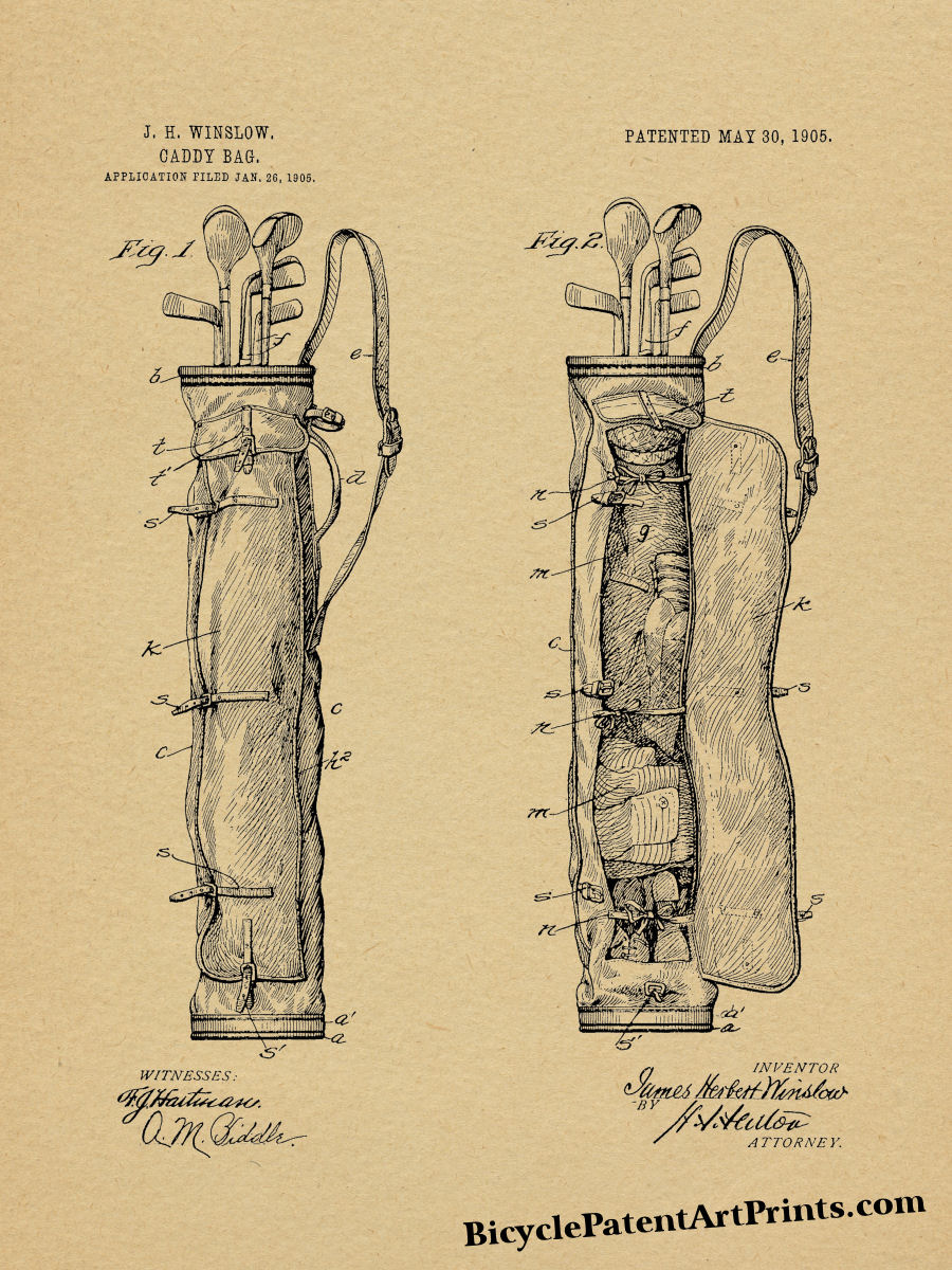 1905 Vintage Golf Caddy Bag Patent Art Print