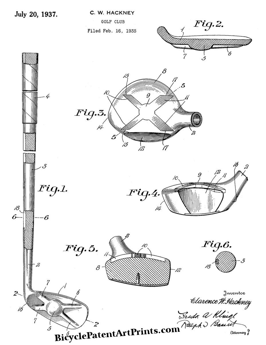 1937 Golf Club Patent Art Drawing Print