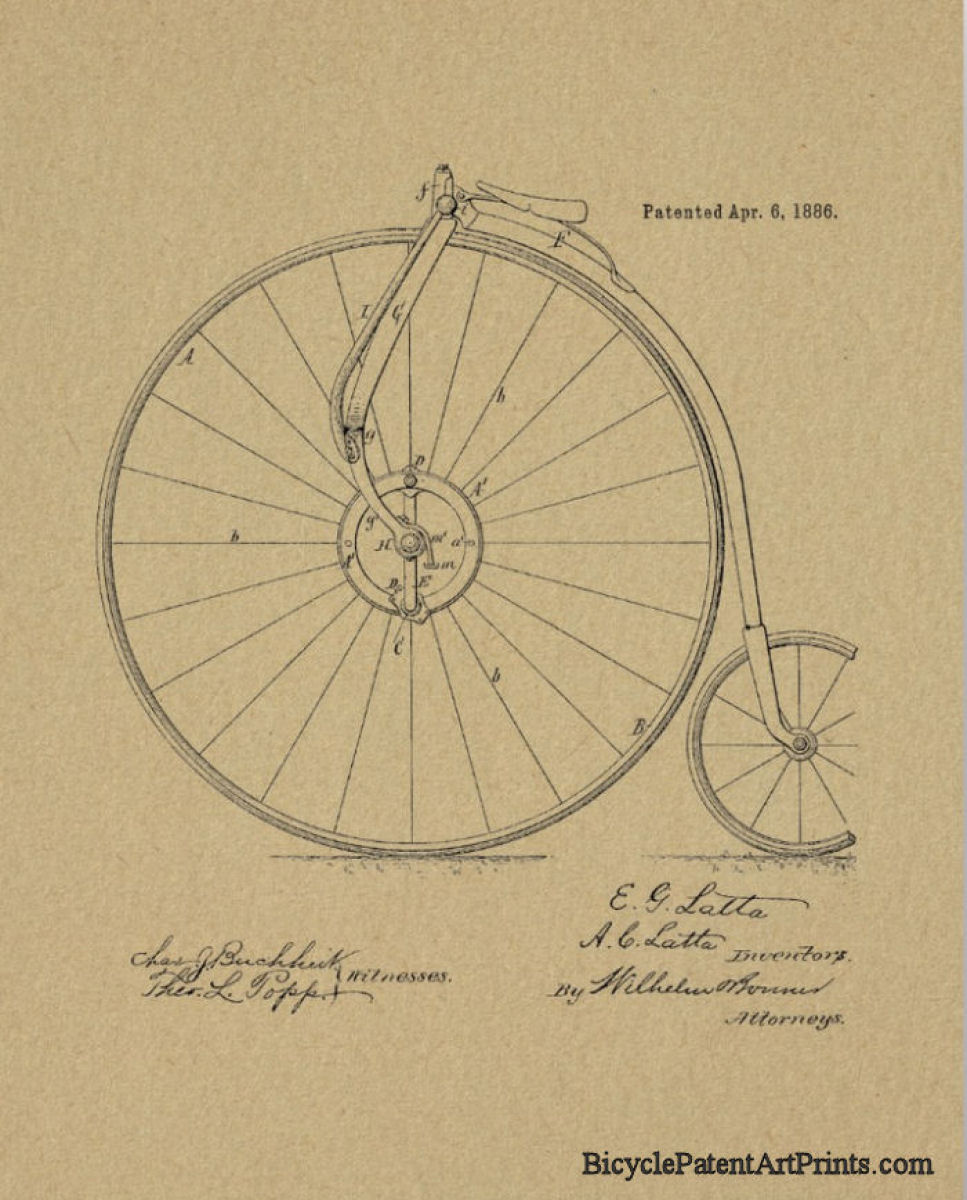1886 High wheeler bike patent