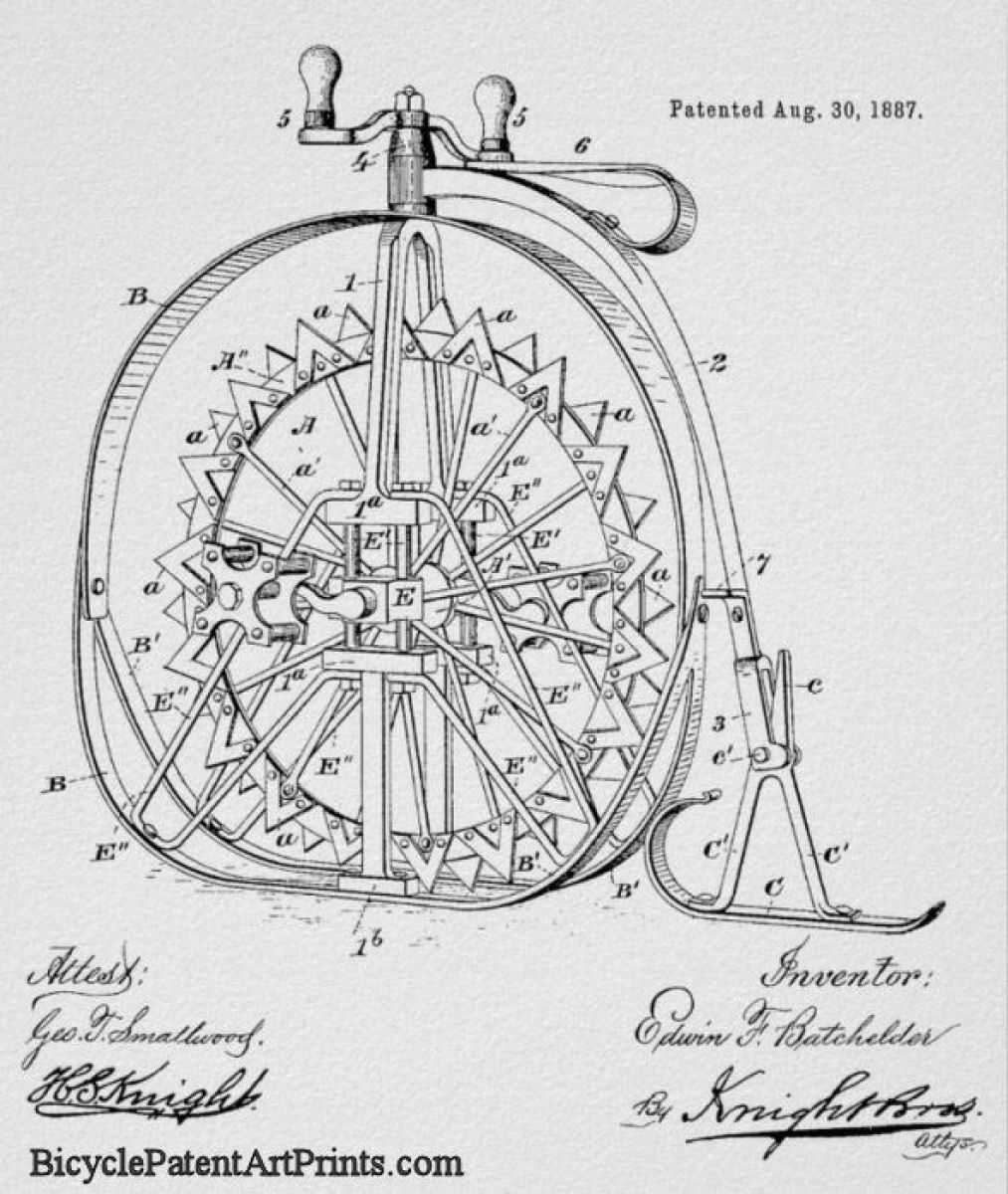 1887 Ice velocipede toothed front wheel for riding on the ice with rear ski